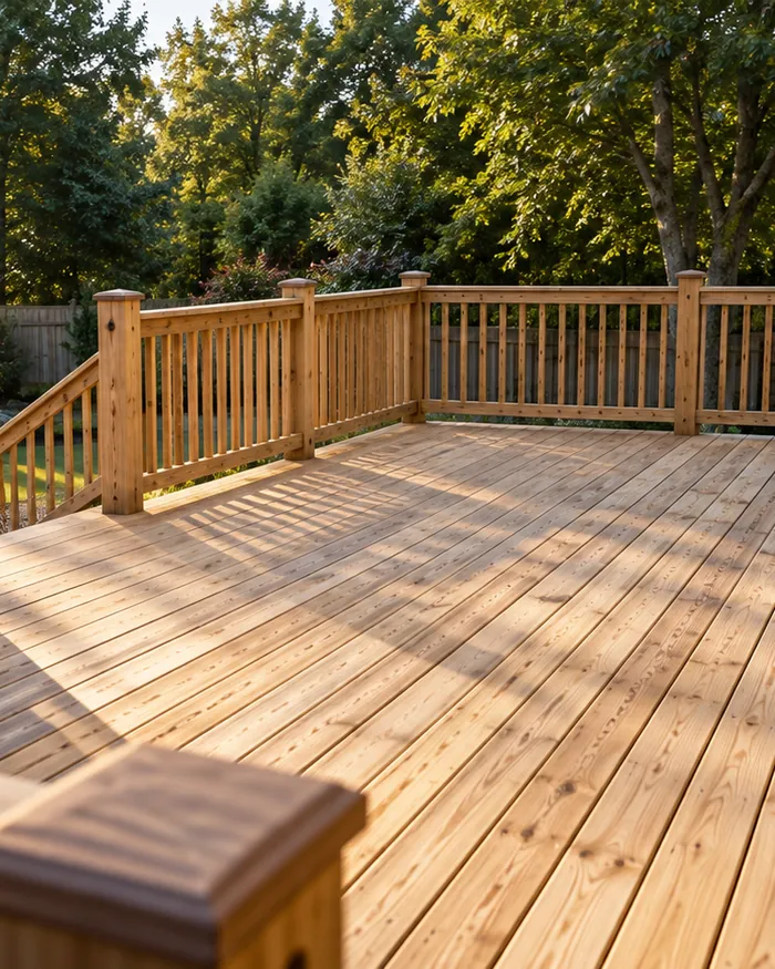 A wood deck cleaned and brightened before staining