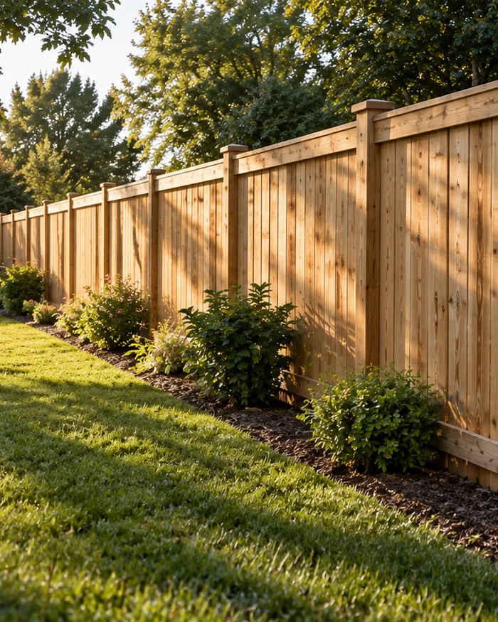A wooden fence cleaned back to natural color
